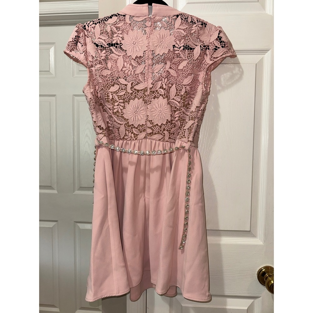 Self-Portrait Pink Lace Crystal Button Mini Dress US 10 UK 14 - Picture 9 of 9